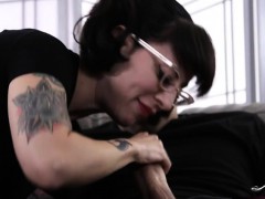 Tattooed emo girl Dollie Darko with glasses ripped real hard