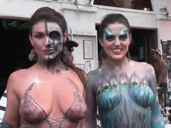 Sexy babes showing off their hot body painting outdoors
