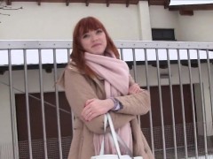 German redhead beauty fucks in car in public