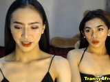 Asian Skinny Trannies Double Cock Blowjob