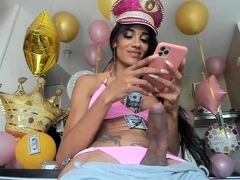 Big Cock Tranny Jerking her Hard Dick on webcam