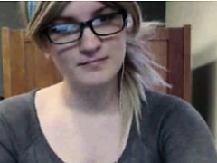 Nerdy blonde babe flashes in Library